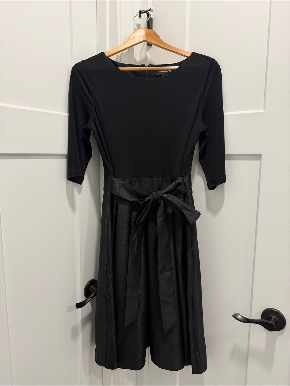 Liz Claiborne Black Midi Dress with Tie Waist